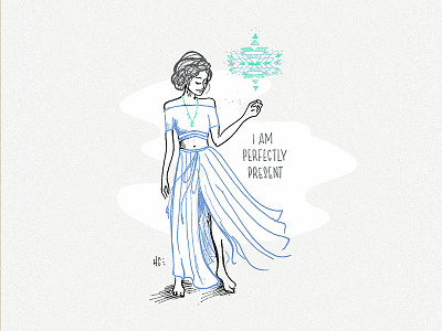 Perfectly Present art blue bohemian boho character design free girl illustration patttern
