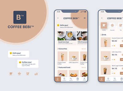 Coffee BEBI app branding design flat icon illustrator logo minimal ui ux