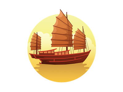 Junk ship assets china design illustration islamic sail ship ui vector