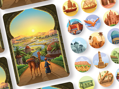 Ibnu Batutah Boardgame Cover adventure assets boardgame cover design game gate ibnubatutah illustration islamic middleeast traveler ui vector