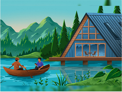 Lake Cabin House assets banner cabin design environment home house illustration illustrator lake landscape property scenery