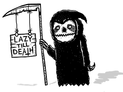 LAZY TILL DEA✝H horror art illustration macabre reaper scythe skull skull art sloths surrealism