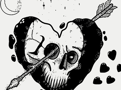 My Sweetheart black white dark heart horror art illustration love macabre moon skull art stars surrealism