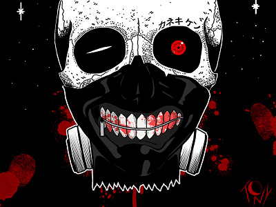 UNBREAKABLE KANEKI anime black blood dark ghoul horror art illustration macabre skull skull art tokyo