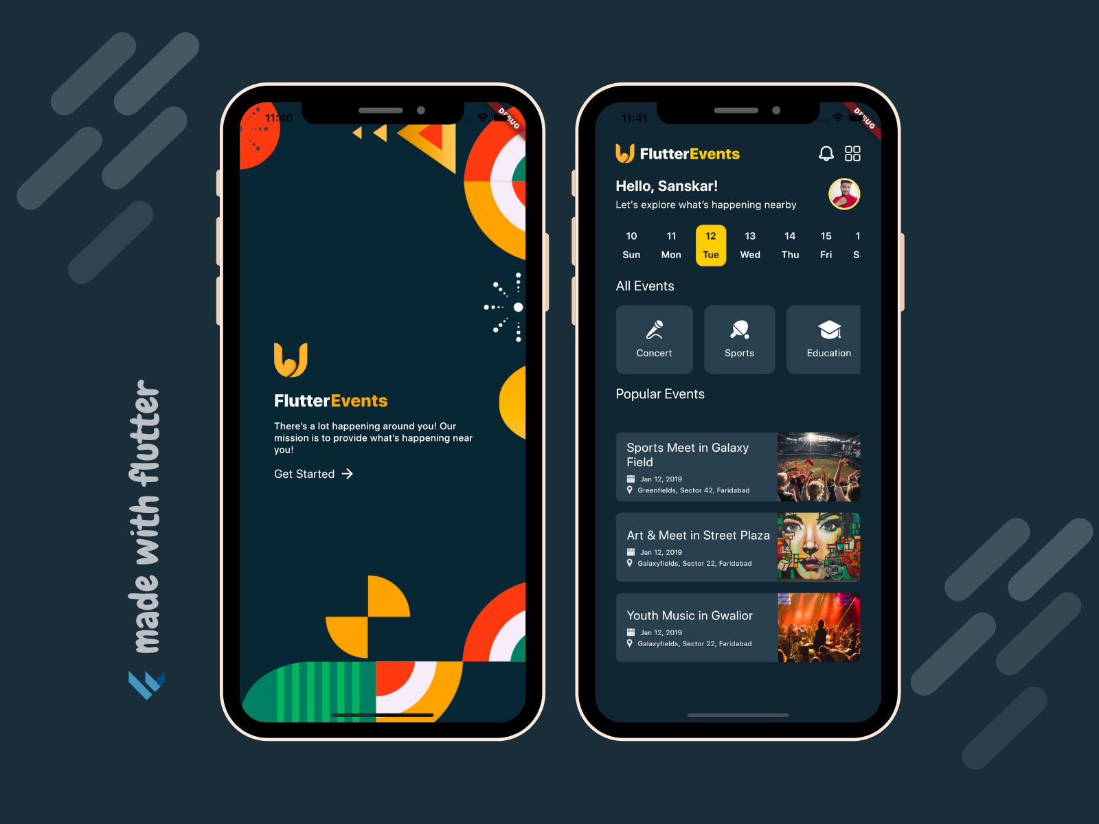 Flutter Events App UI Design dribble by Sanskar Tiwari on Dribbble