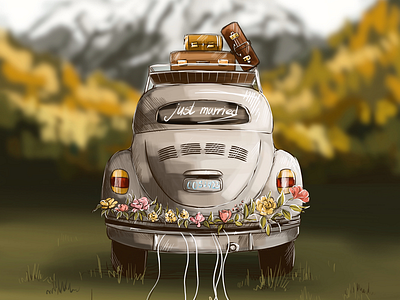 Just married bags car design event flower illustration interior ipad pro just married mountains procreate