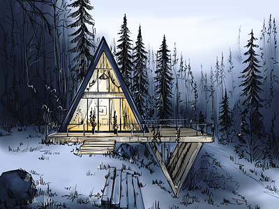 Forest home art dark design forest graphic home house illustration illustrator ipad pro light mountain procreate sketch