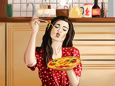 Pasta design food girl graphic illustration illustrator ipad italy kitchen meal pasta pro procreate red tomato woman