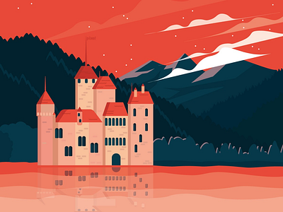 Castle art artist castle illustration illustrator lake mountain vector vectordesign view