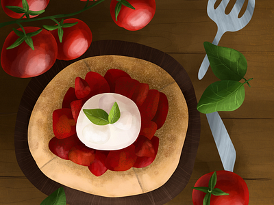 Italian food cheese design focaccia food fork illustrator italian italian food knife meal procreate tomato