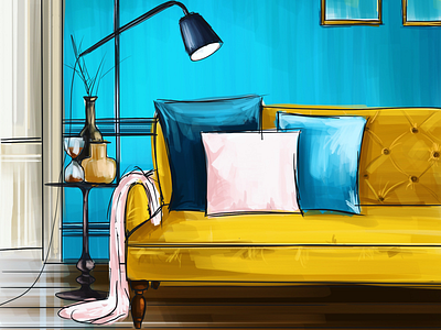 Sofa art blue design illustration interior ipad ipad pro procreate room sketch sofa yellow