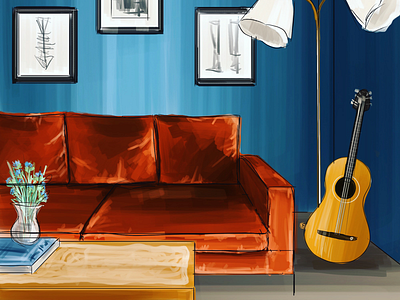 Sofa art blue decoration design flat home illustration illustrator interior ipad ipad pro procreate sofa