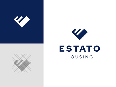 Estato blue branding design geometric home house housing letter e logo real estate