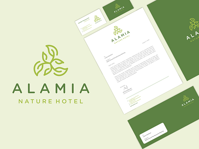 Alamia Nature Hotel Logo Stationery bandung branding green hotel leaf leaves logo monoline natural nature stationery