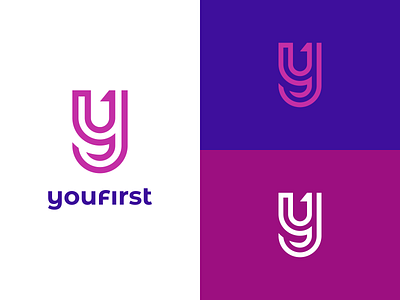 Youfirst branding first logo monoline pink purple violet y logo