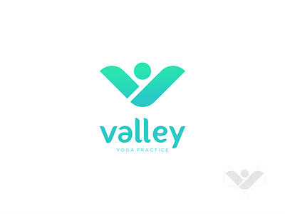 Valley Yoga Logo blue branding design geometric gradient green grids logo meditation practice reflexion turqoise valley yoga