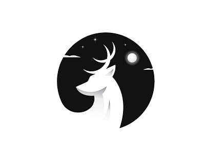 Deer logo adobeillustator adobephotoshop creative design deer illustration deer logo flat gradient icon illustration logo logodesign midnight minimal art minimalist moon nature logo negative space nightlife sky star