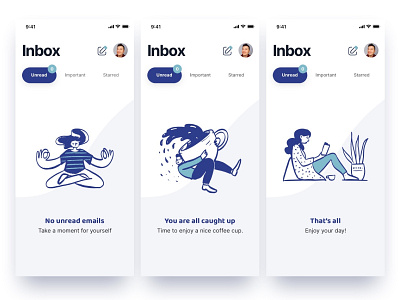 Inbox Zero calm concept email illustration inbox mobile ui ux ux writing