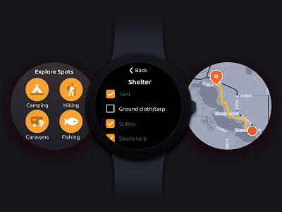 Camping Wearable App adventure camping concept hiking hobbies mobile ui ux wearable