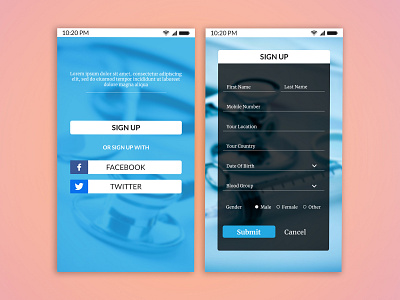Sign Up Interface for Hospital app design hospital app log in mobile app register form sign in sign up form signup ui ux welcome screen