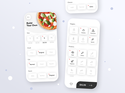 Pizza joint app clean customize food ingredient mobile order pizzaria simple slice topping ui