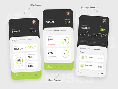 Bonuses app balance bonus chart clean earnings finances profile simple