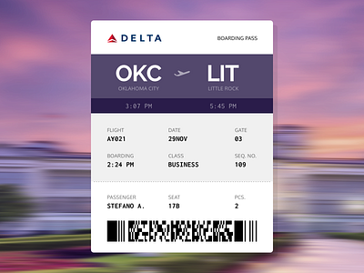 Boarding pass airplane airport boarding pass clean delta lit little rock okc oklahoma city plane simple sketch app ticket travel