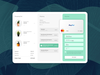 Potted - Checkout card cart checkout clean payment plants potted potted plants shipping shopping cart simple store tablet ui ux