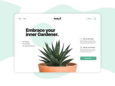 Potted clean ecommerce gardening home decor landing page plants potted potted plants shopping simple succulents tablet