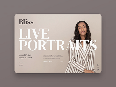 Bliss - Live portraits biography clean gradients photography portraits simple typography website