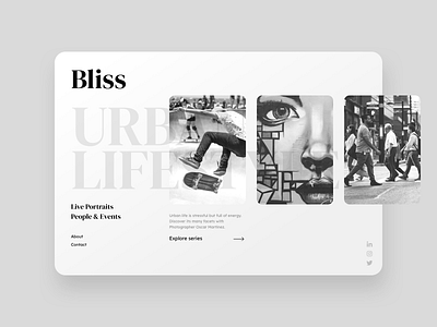 Bliss - Urban Lifestyle black white city life clean grayscale photography simple typogaphy urban art website