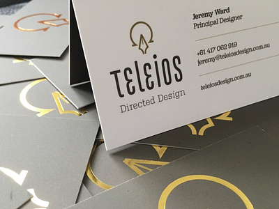 Teleios Design Business Card alpha branding business card gold foil icon logo omega pen stationery
