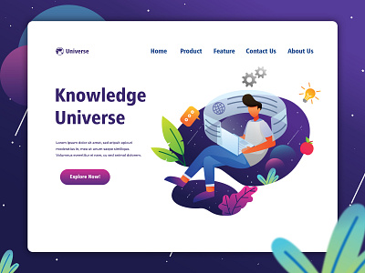 Knowledge Universe character characterdesign design graphic design illustration interface knowledge landingpage space thinker ui ux vector web website website design