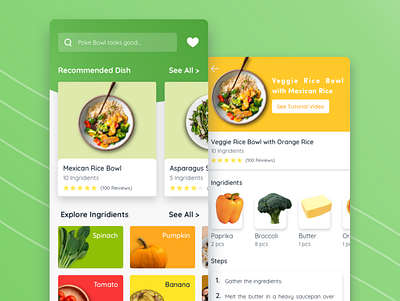 Health Meal App - Guides you to cook a perfect diet meal app design diet ecommerce design health mobile app design product design ui uidesign ux uxdesign vegetables