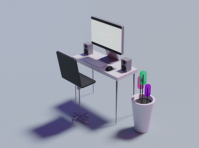 work desk 3d design flat illustration