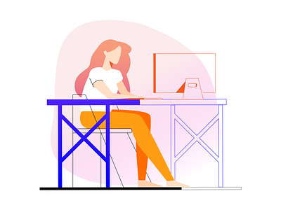 Girl At Desk Illustration design desk girl illustration vector woman work desk workspace