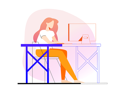 Girl At Desk Illustration