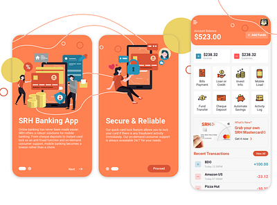 Banking UI Exploration app banking branding concept design exploration illustration orange ui ux