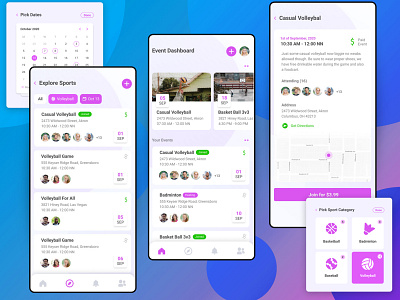 (Design Feedback) Sports Event App Concept app color colorful concept dashboard design event fitness iphonex light list location mobile modern sport sports ui ui design ux
