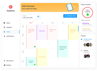 Calendar view of task management graphic design illustration ui ux