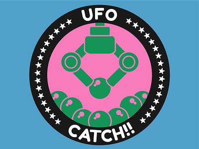 UFO Catch! cranegame flat icon illustration logo typography ufo ufocatcher vector
