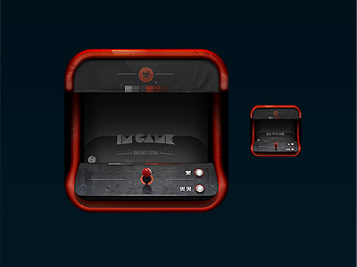 ImGame - App Icon arcade photoshop 3d joystick nes genesis n64 sega cd ps3 xbox 360 pc iphone icon app quarter red grey pixel game new snes wii tg16 neo geo cabinet token