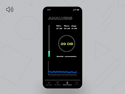 Noizer App animation app black brutalism chart design flat minimal noise scale sound sound design soundwave ui ux