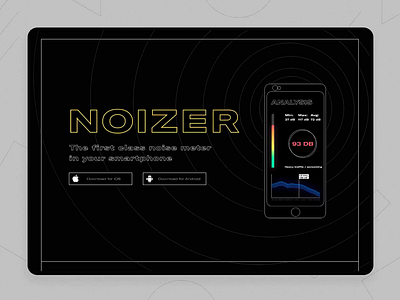 Noizer App Landing animation app black brutalism flat geometric landing landing page minimal noise soundwave ui ux website