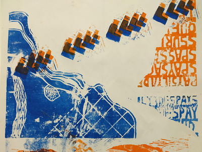 Linogravure Blue & Orange #1