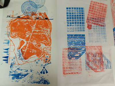 Linogravure Blue & Orange #3