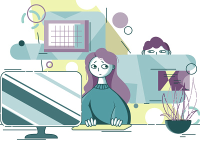 First day at work boy character design characters colors emotions girl illustration job office