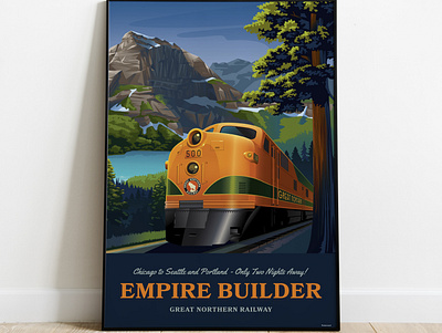 Empire Builder Train Illustration empire builder great northern railway illustration pacific northwest rail railway tourism train trainstation transportation travel vector vintage inspired