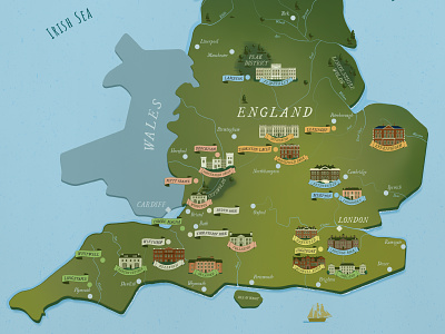 Literary Map of Jane Austen Novels illustration infographic jane austen literary map map design