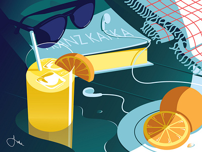 August beach calendar editorial illustration still life